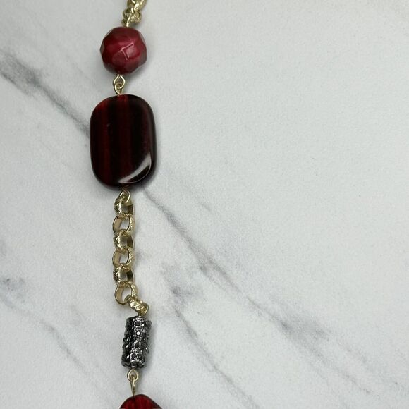 Chico's Chunky Red Burgundy Beaded Statement Necklace ✨ - Picture 9 of 10